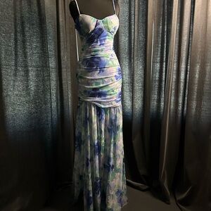 Emerald Sundae Ruched Purple and Blue Maxi Dress